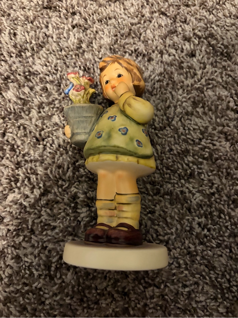 Hummel Girl Figurine in Yellow Dress Holding Flower Pot